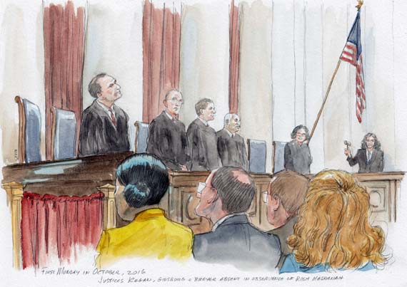 First Monday in October 2016. Justices Kagan, Ginsburg and Breyer absent in observance of Rosh Hashanah