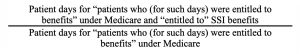 fraction showing numerator as Patient days for “patients who (for such days) were entitled to benefits” under Medicare and “entitled to” SSI benefits and denominator as Patient days for “patients who (for such days) were entitled to benefits” under Medicare