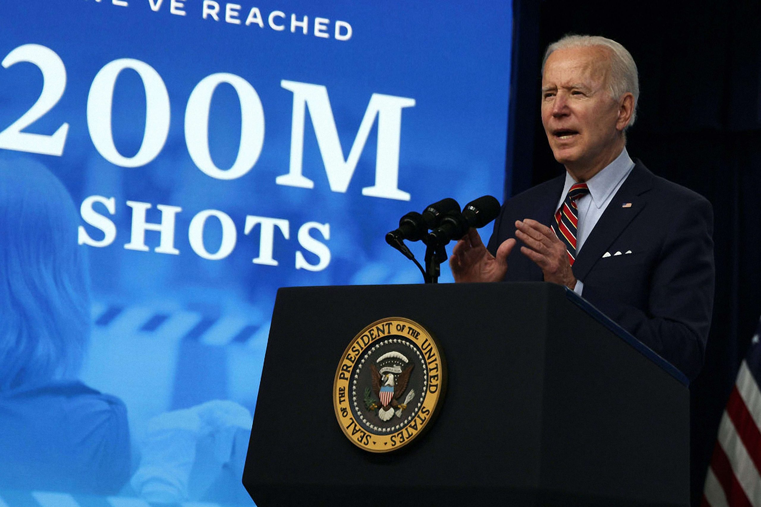 Joe Biden speaking on the podium