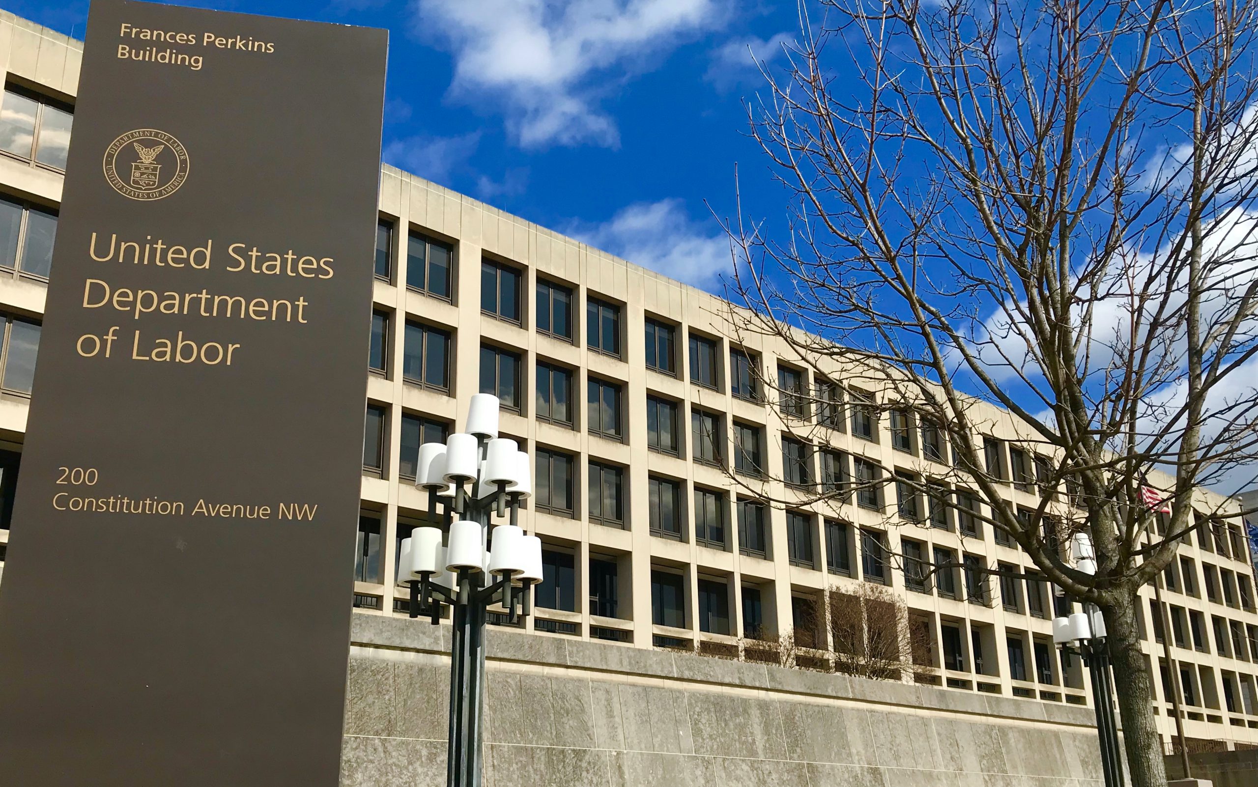 Outside the US Department of Labor building