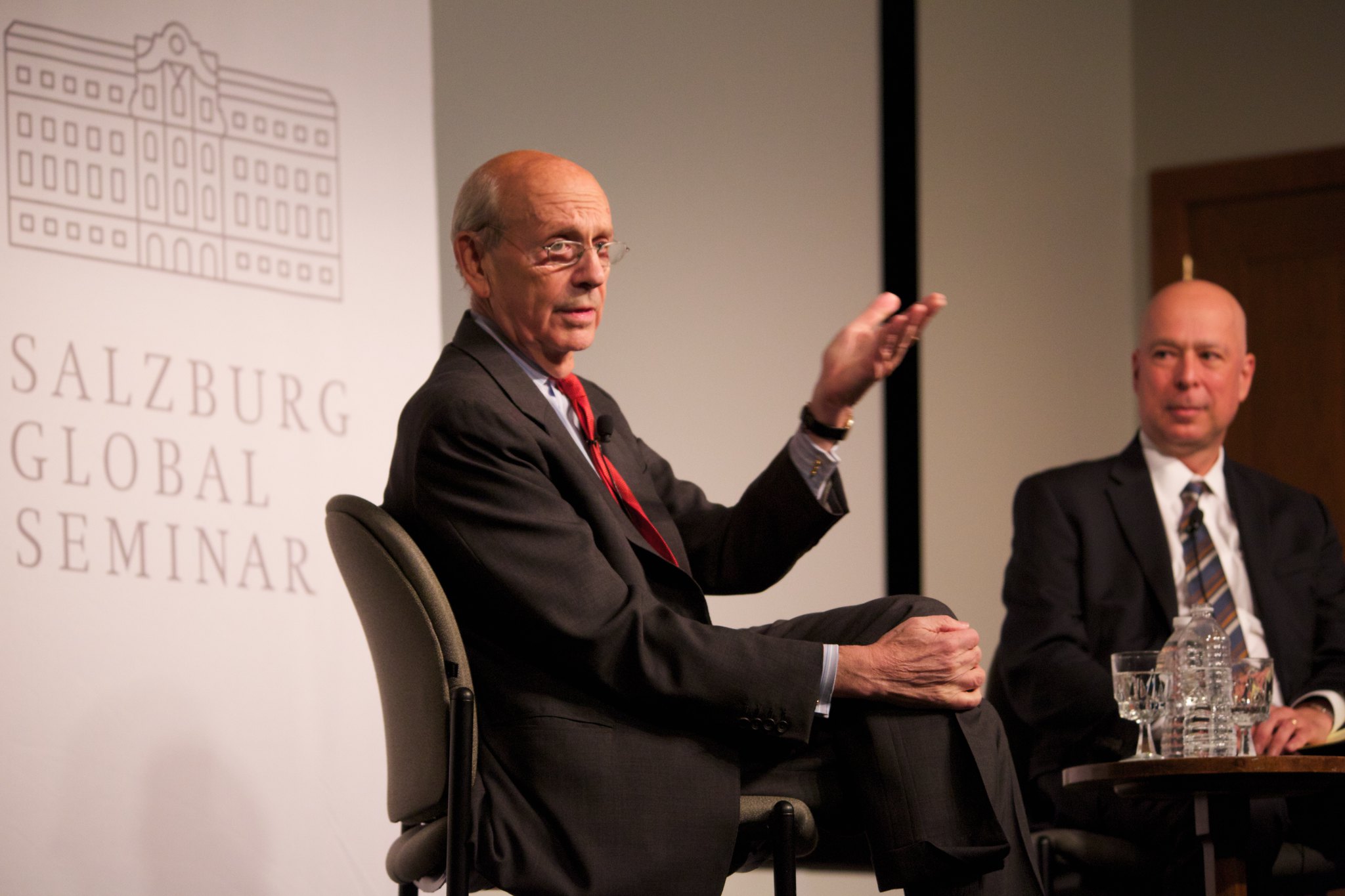 Justice Breyer speaks as Adam Liptak looks on