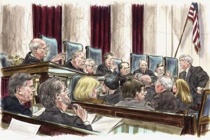 Eight justices and an audience of lawyers and journalists look on as Walter Dellinger speaks before the bench.