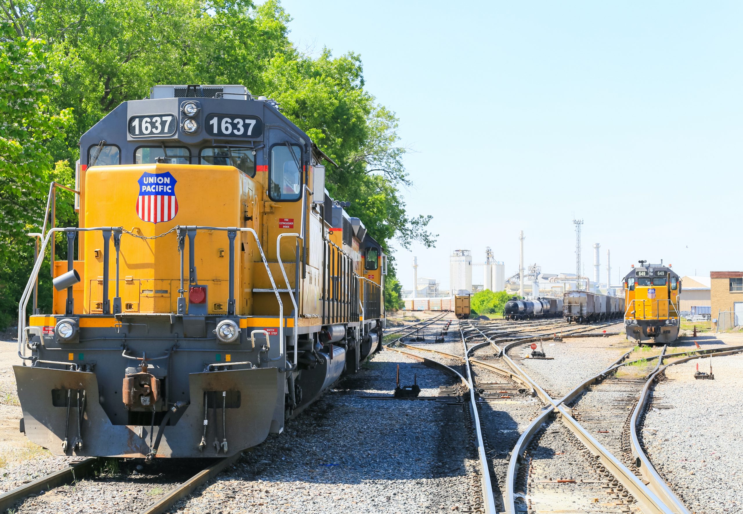 A train waiting at a rail junction