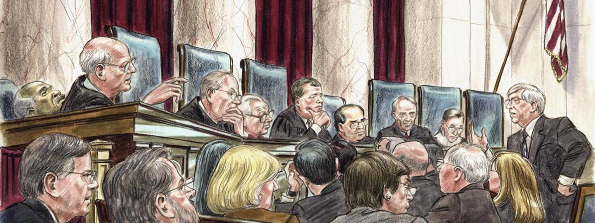 Eight justices and an audience of lawyers and journalists look on as Walter Dellinger speaks before the bench.