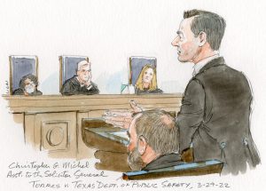 Man arguing in front of three justices