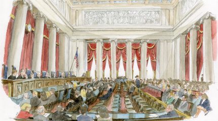 Sketch of the courtroom at the Supreme Court