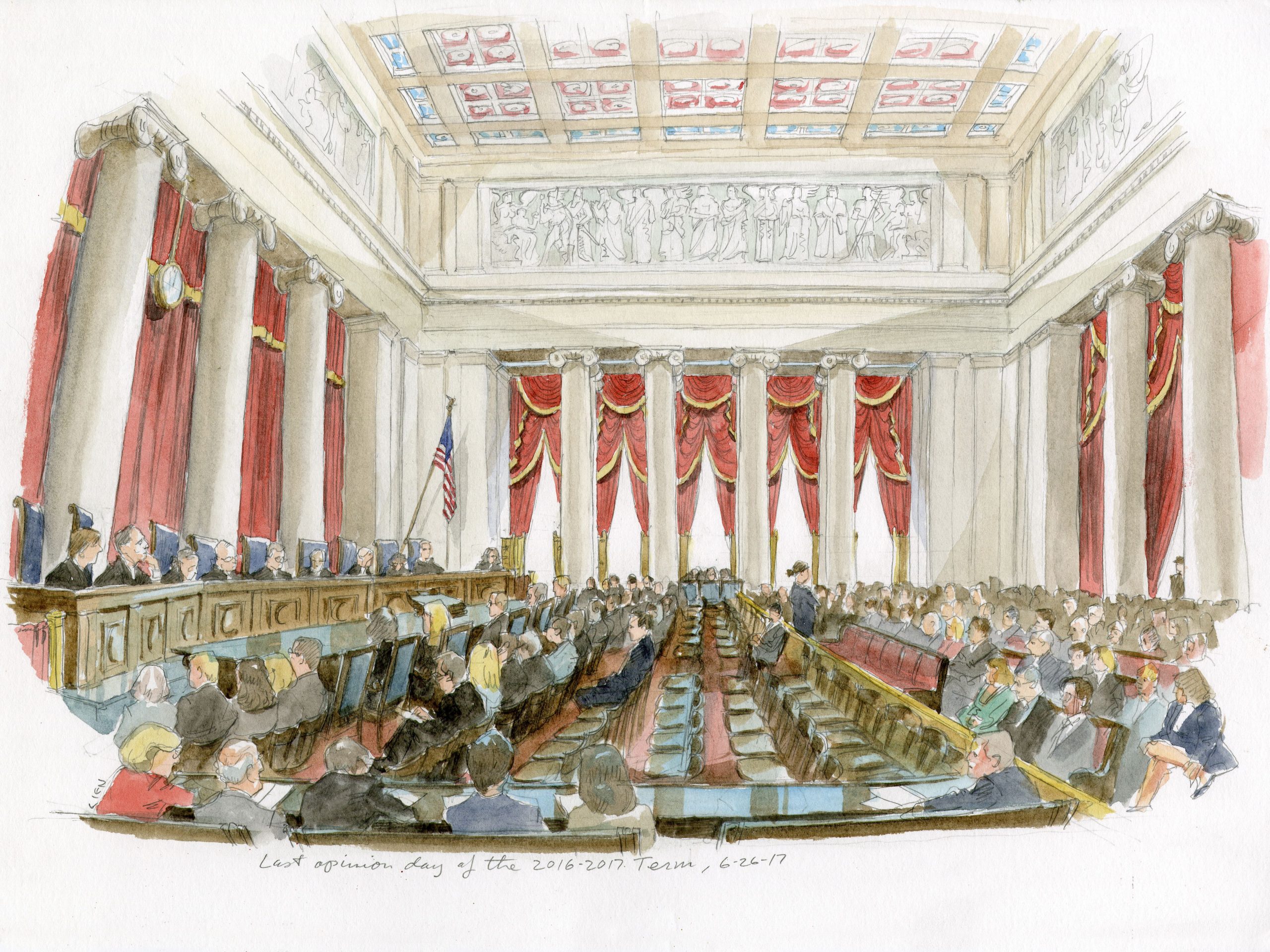 Sketch of the courtroom at the Supreme Court