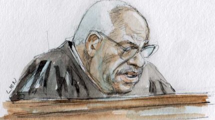 sketch of clarence thomas looking downward