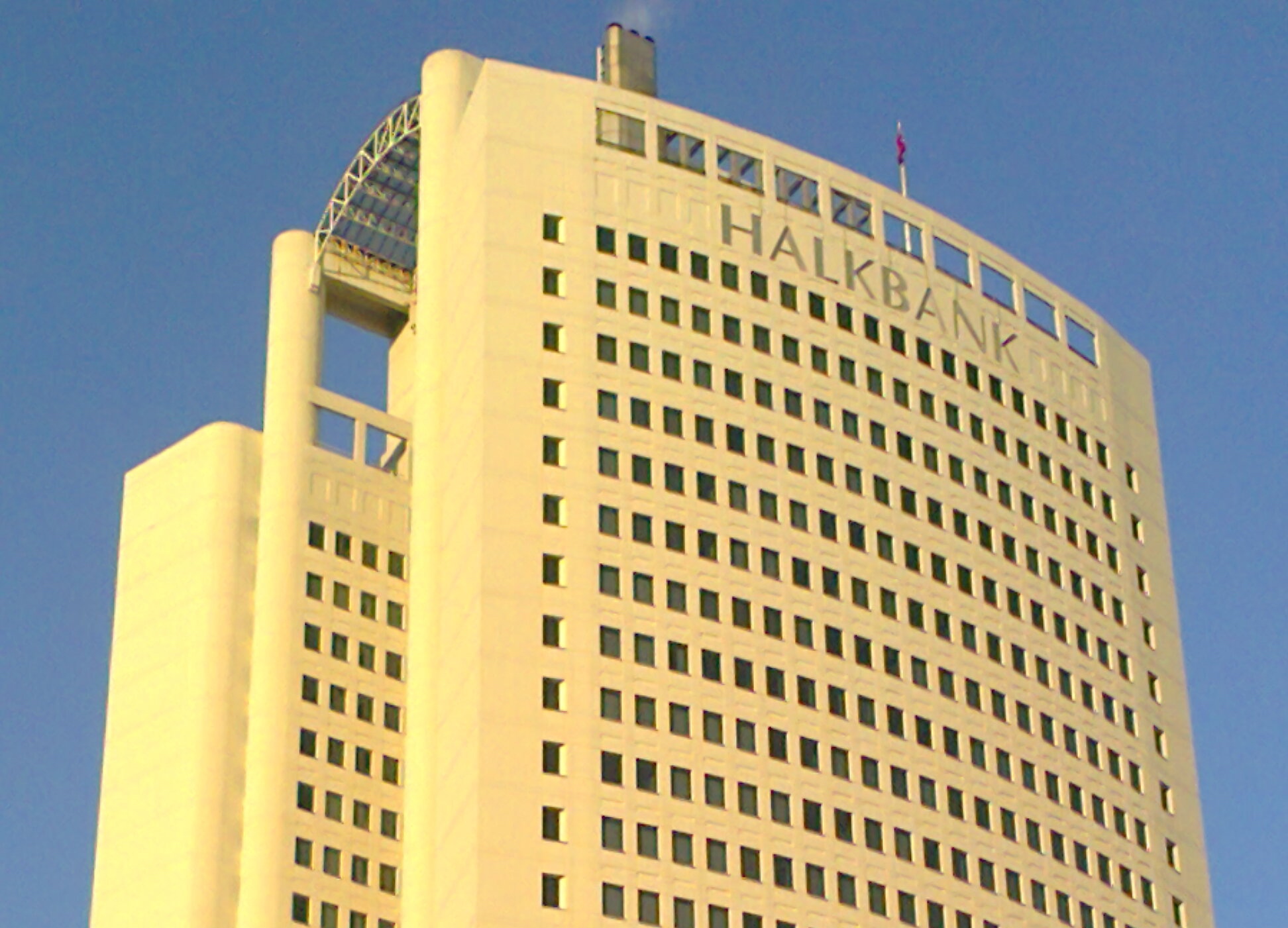 skyscraper bearing the Halkbank logo