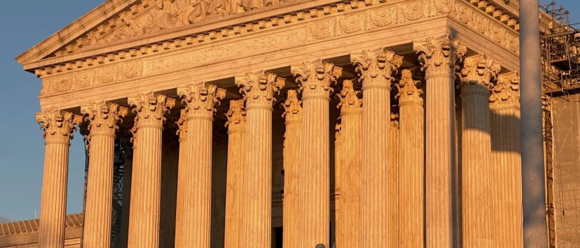 Supreme Court building at sunset