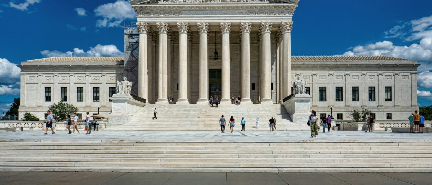 People walk outside the US Supreme Court in Washington, D.C.