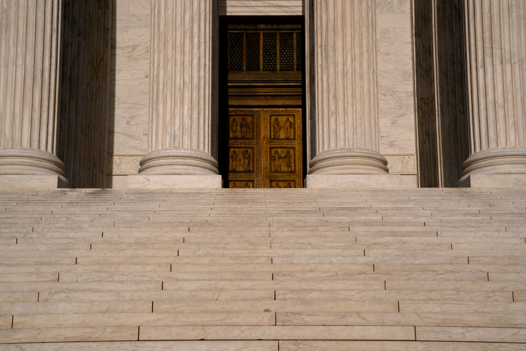 The doors to the US Supreme Court are seen in Washington, DC, on April 25, 2022.